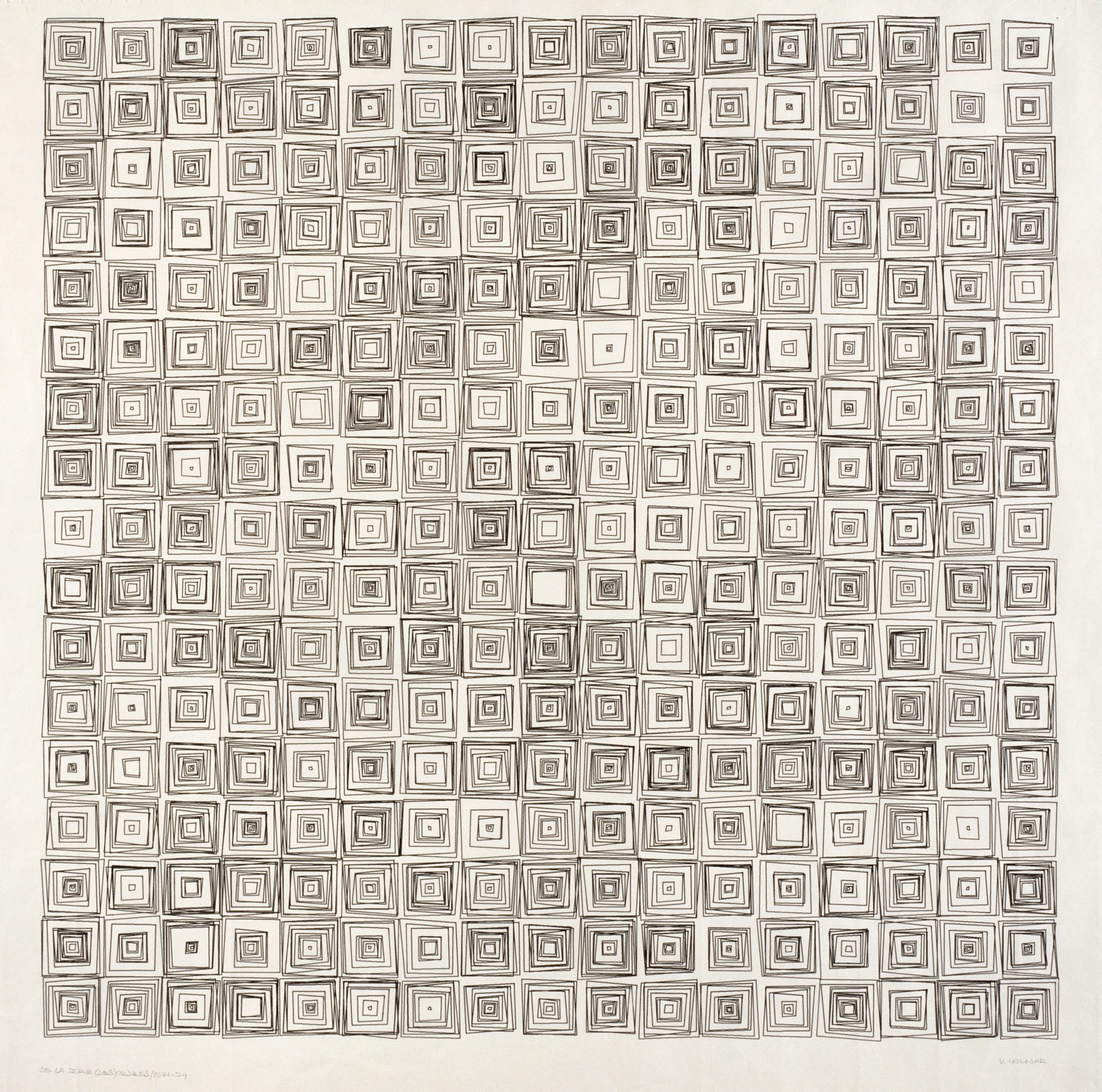Vera Molnár, (Dés)Ordres, plotter drawing, 70x70 cm, 1974