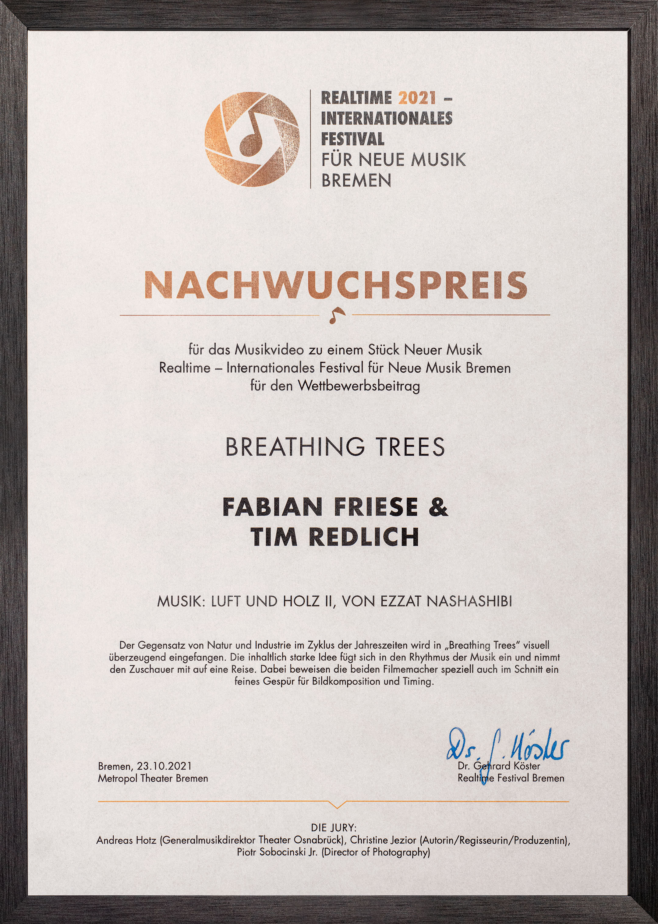 Young Talent Prize Certificate